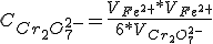  C_{Cr_2O_7^{2-}}=\frac{V_{Fe_^{2+}}*V_{Fe_^{2+}}}{6*V_{Cr_2O_7^{2-}}}